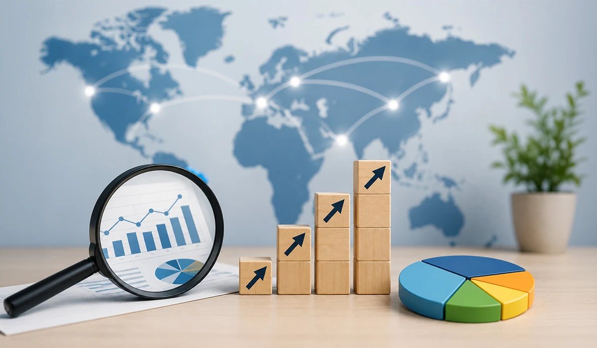 Large Scale Data Analysis visual representing global business intelligence and market insights