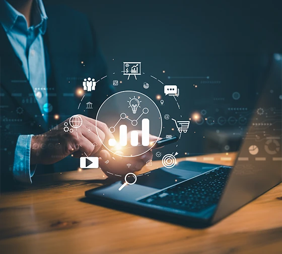Business analyst reviewing digital marketing data through Market Research Online Communities in the UAE for strategic decision-making.