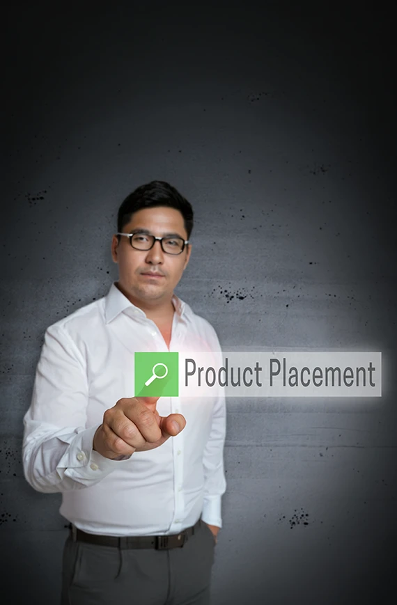 Business professional presenting Product Placement strategy to enhance brand awareness and customer engagement