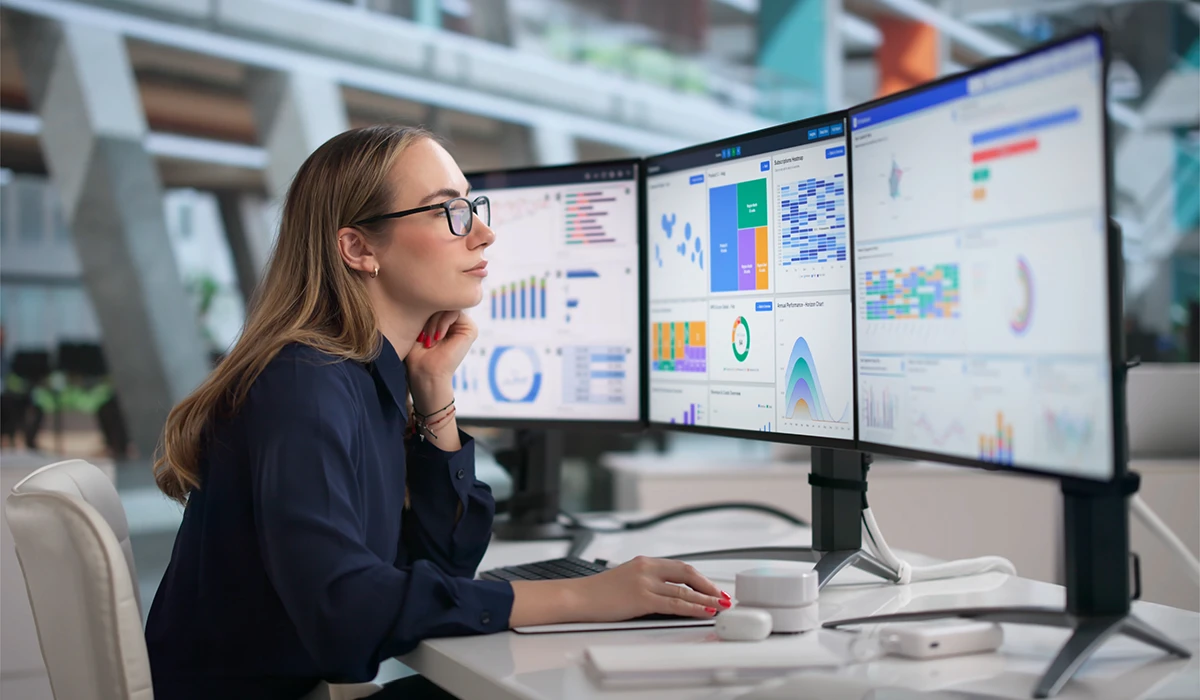 Business analyst interpreting market data through Large Scale Data Analysis.